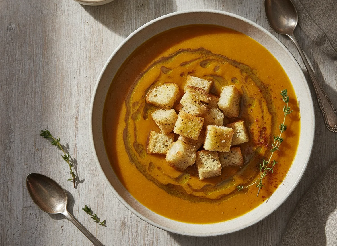 Crema de calabaza con picatostes photo