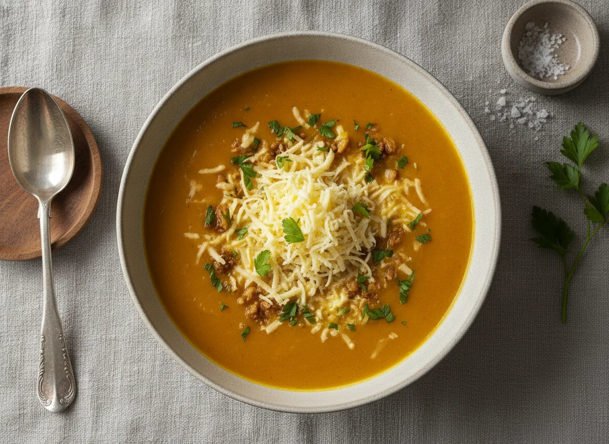 Crema de calabaza con queso y perejil photo