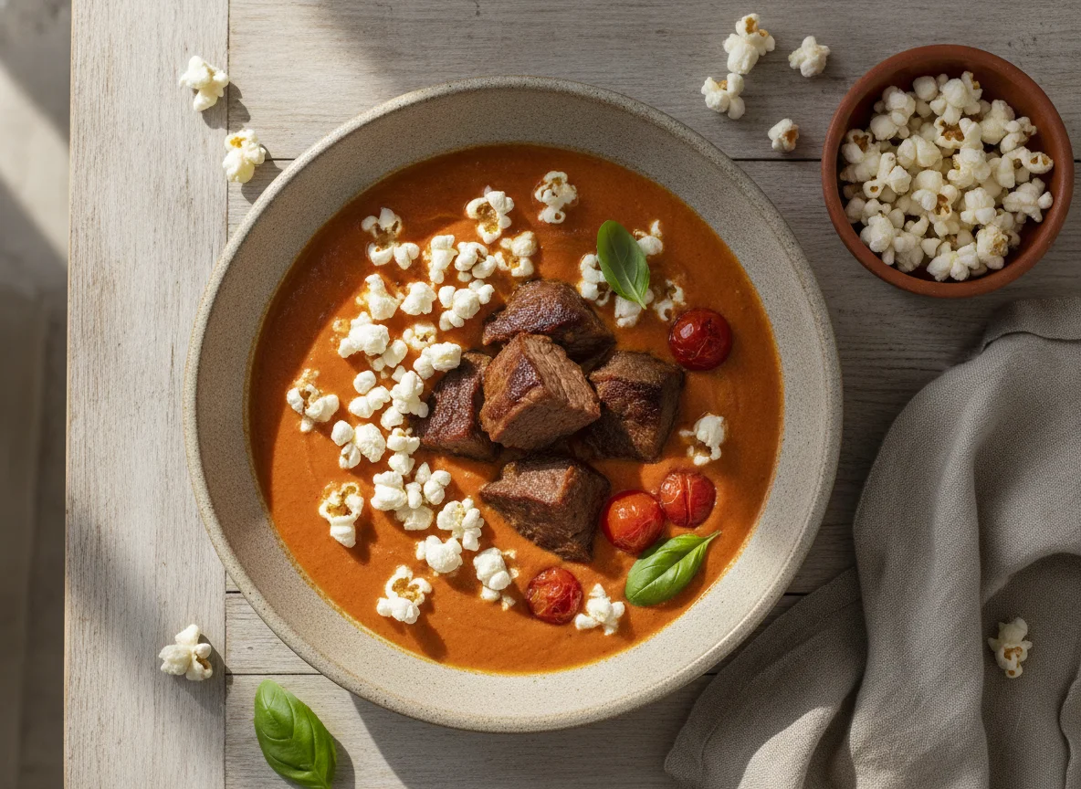 Crema de tomate con canguil photo