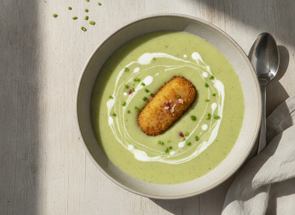 Crema de verduras con croqueta photo