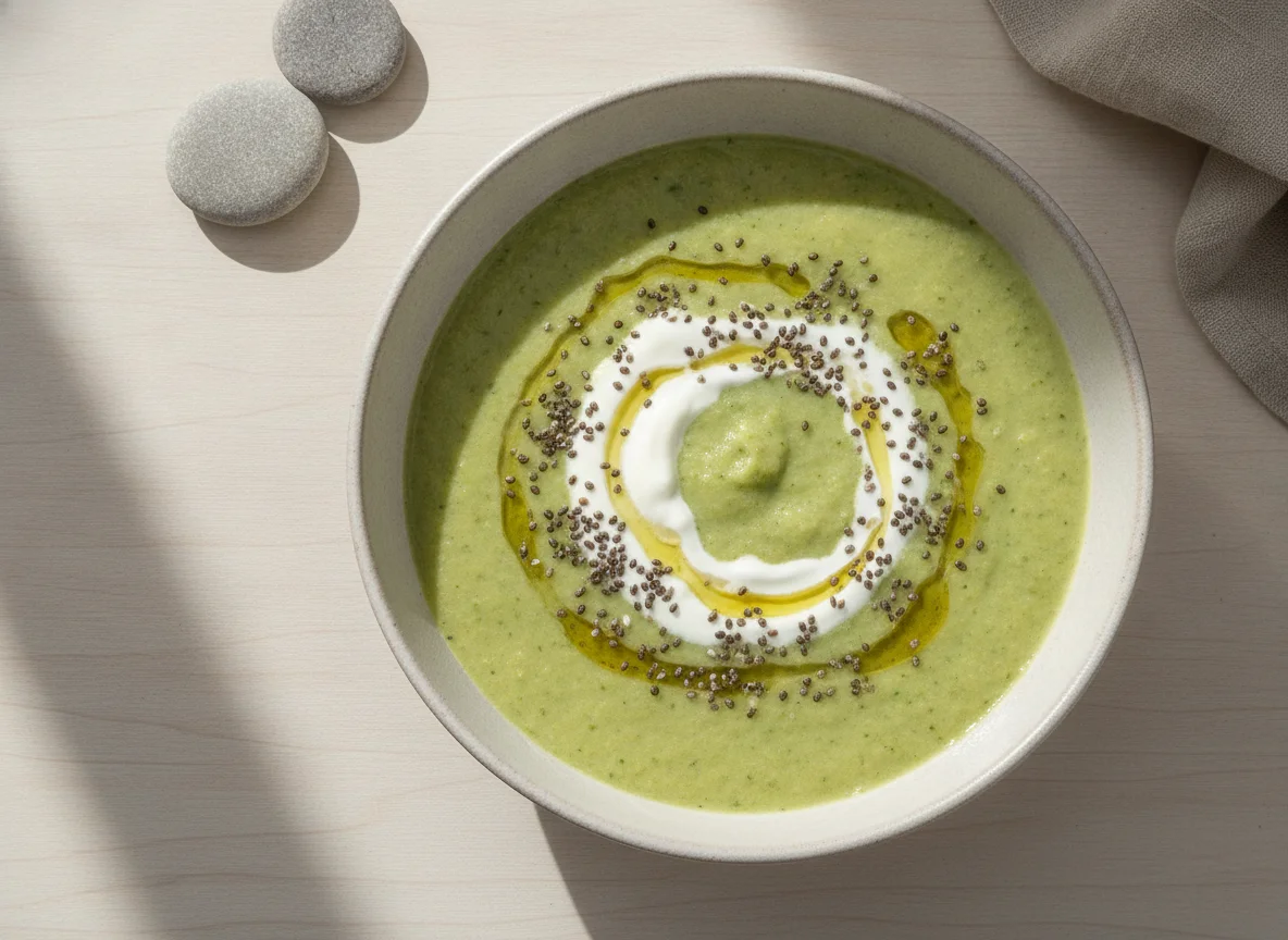 Crema de verduras con semillas de chía y nata photo