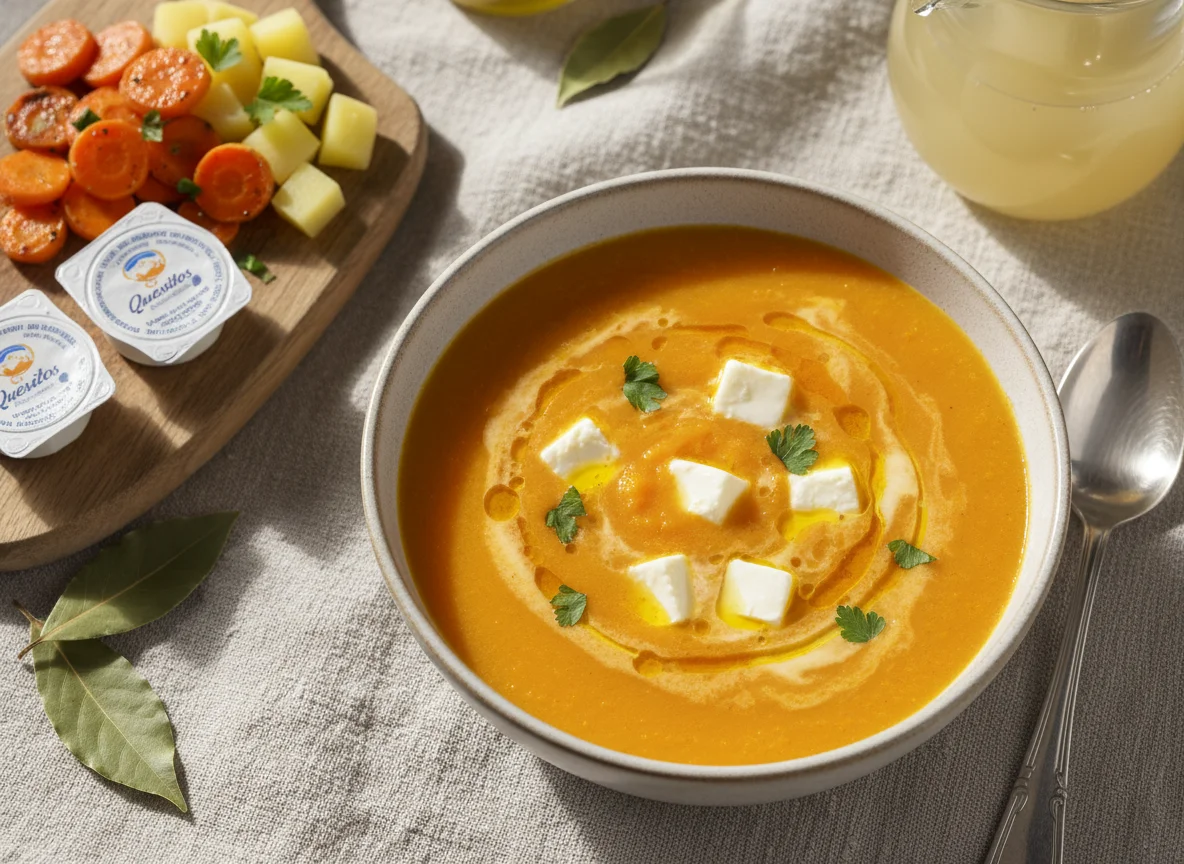 Crema de zanahoria, patata y quesitos photo