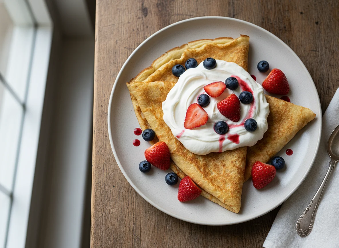 Crepa con frutos rojos y crema photo