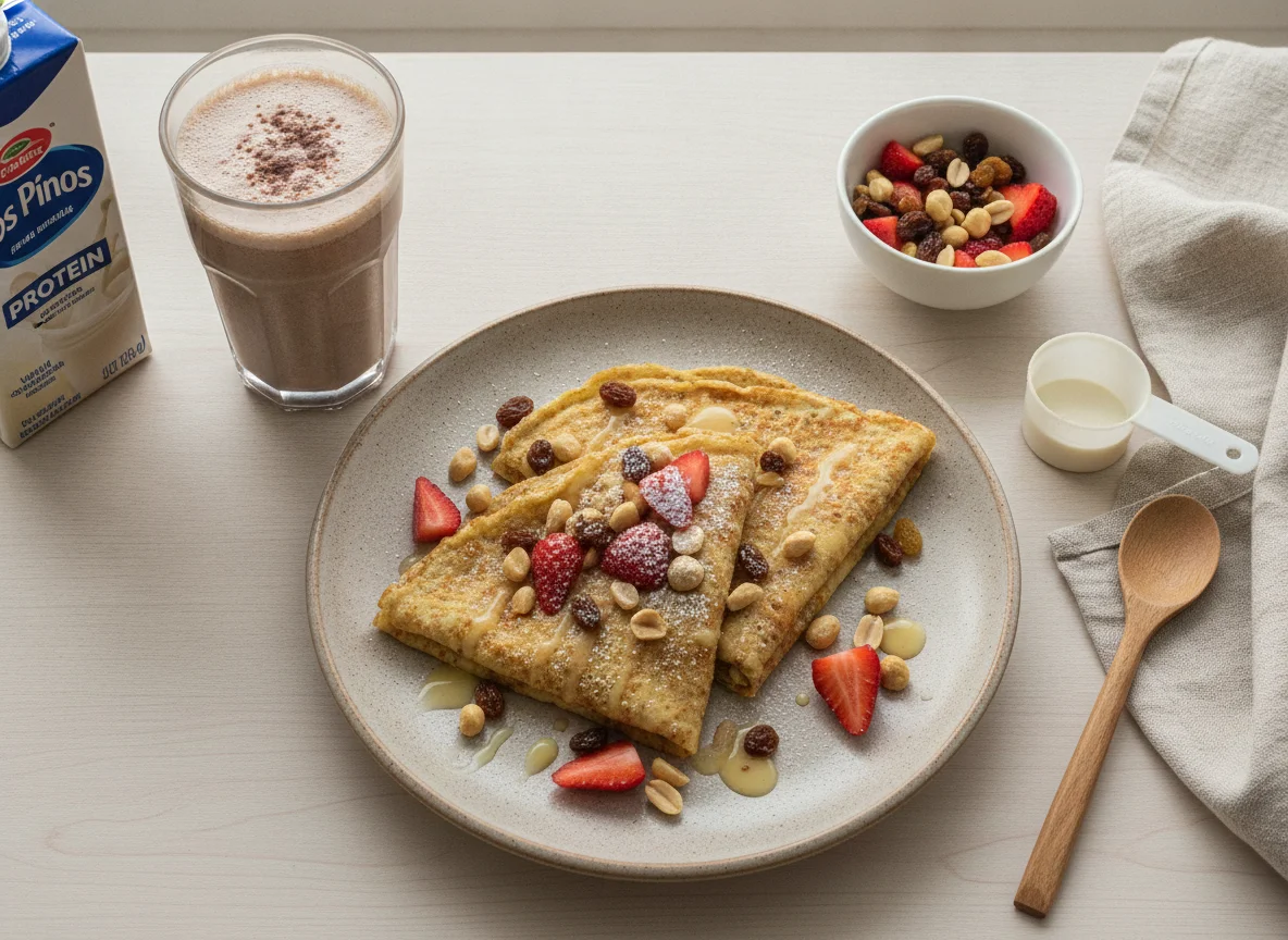 Crepas de avena con proteína y batido de cacao photo