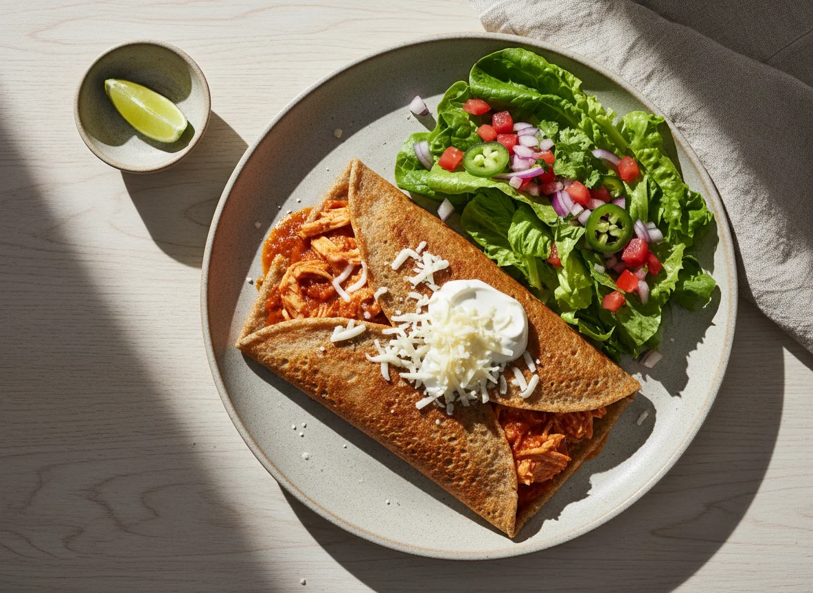 Crepe de Pollo con Salsa y Ensalada photo
