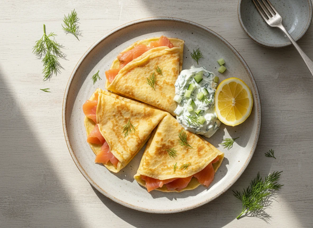 Crepes con salmón y crema de queso photo