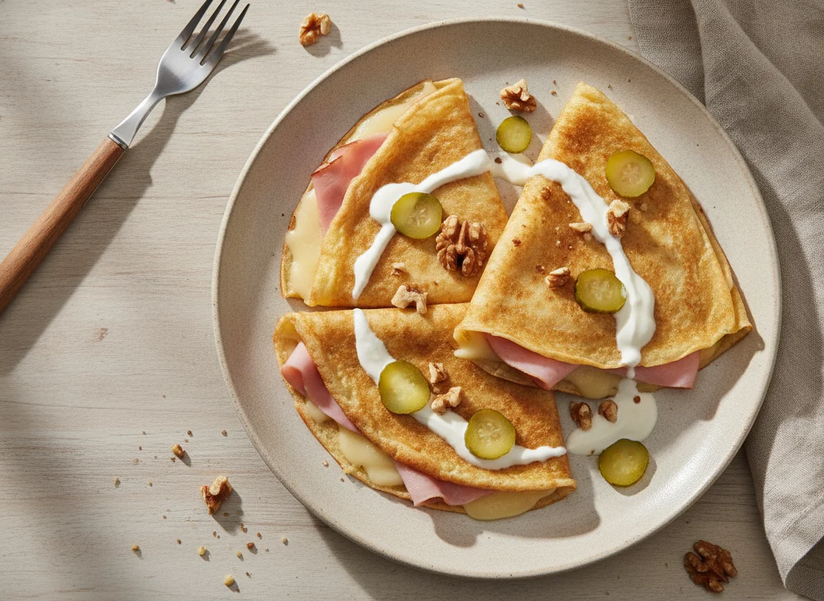 Crepes salados con nueces y pepinillos photo