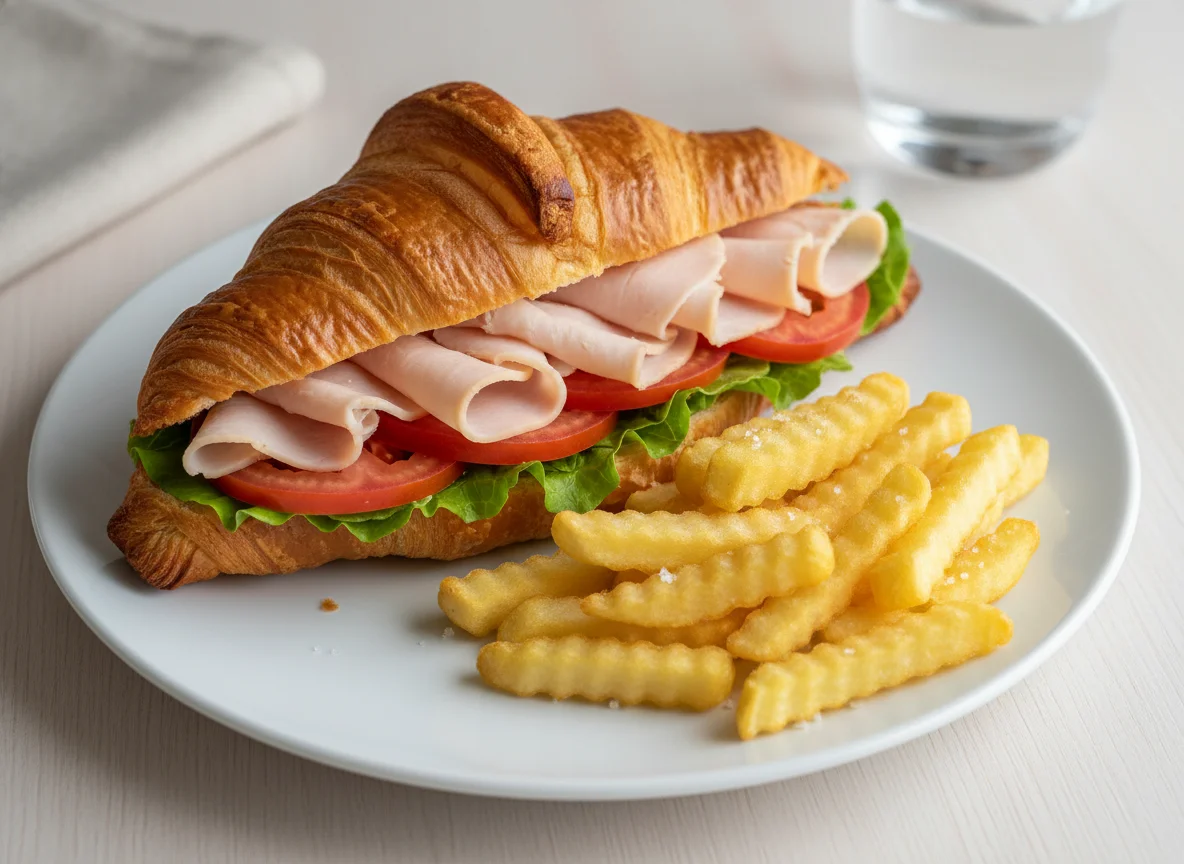 Croissant de jamón y papas fritas photo