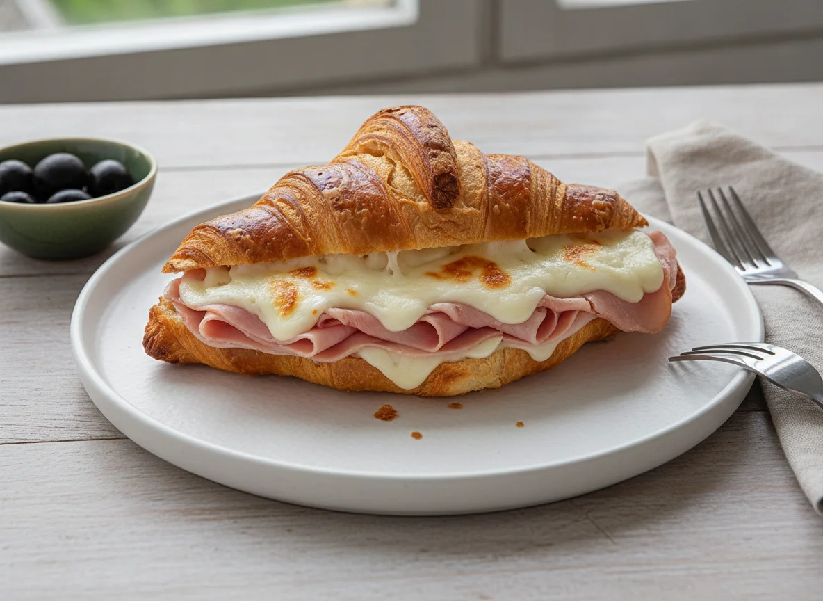 Cruasán con jamón y queso photo