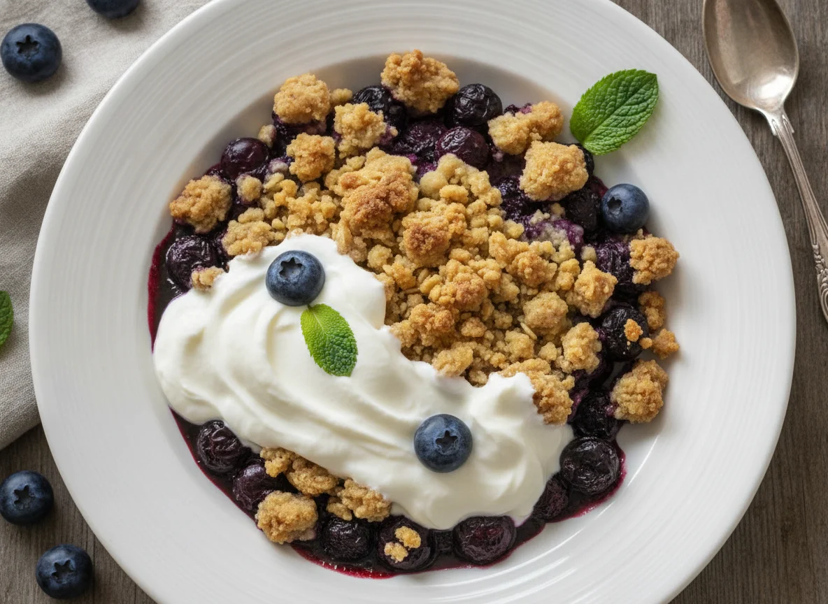Crumble de arándanos con crema photo