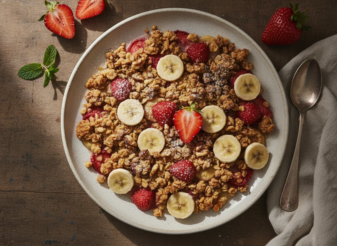 Crumble de avena con fresas y plátano photo