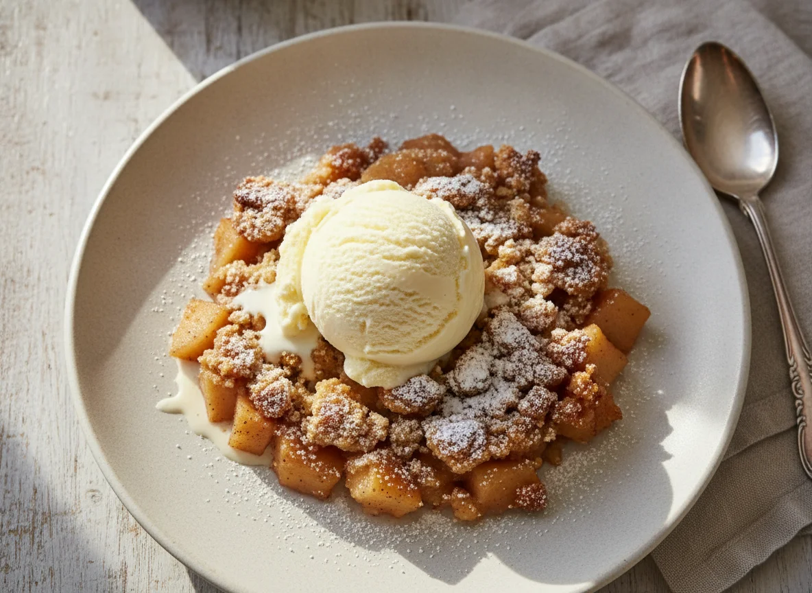 Crumble de manzana con helado de vainilla photo