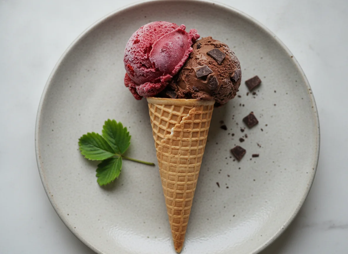 Cucurucho de helado con dos sabores photo