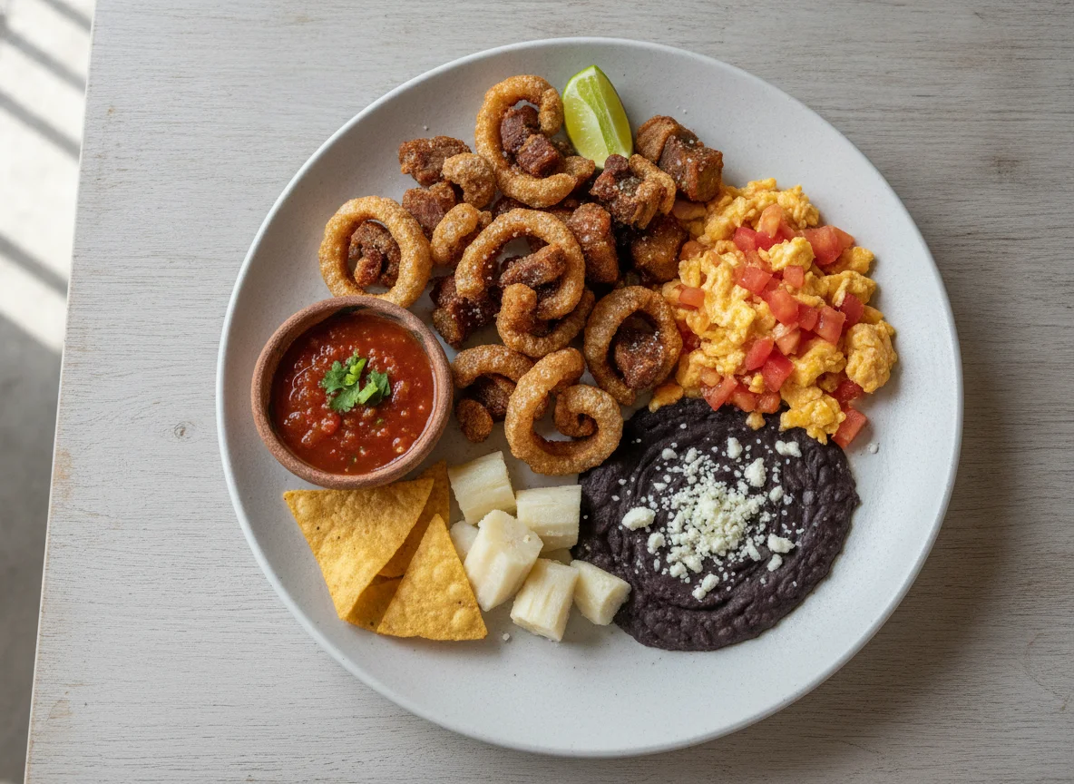 Desayuno Chapín con Chicharrón y Huevos photo