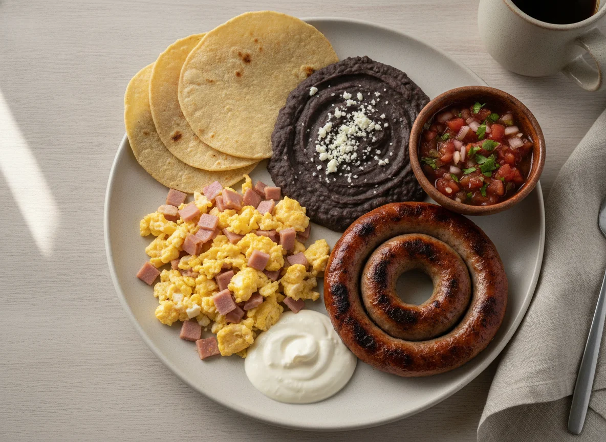 Desayuno Chapín con Huevos, Frijoles y Longaniza photo