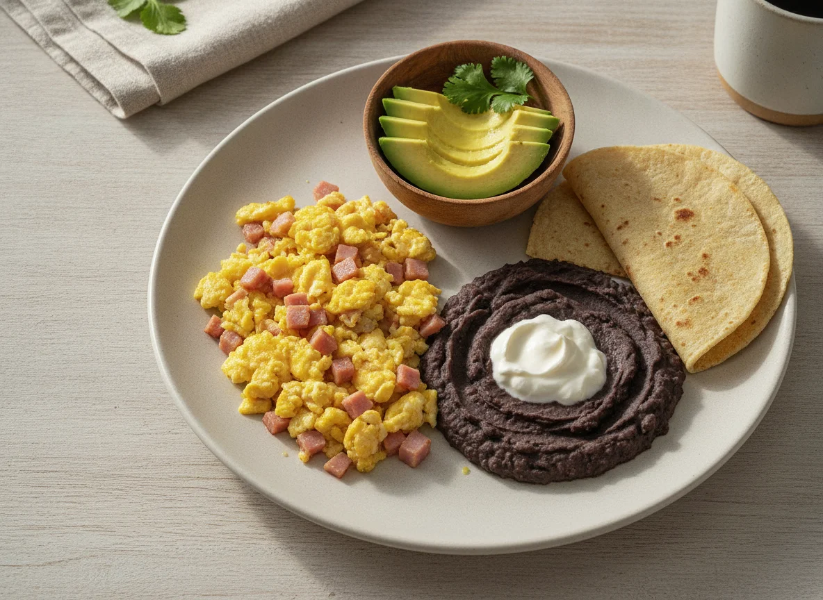 Desayuno Chapín con Huevos Revueltos con Jamón photo