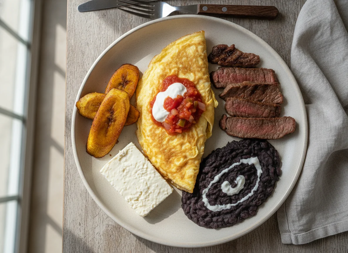 Desayuno Chapín con Omelette y Carne photo