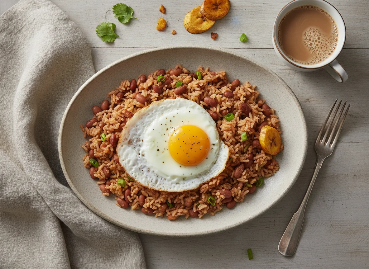 Desayuno colombiano con calentado y huevo frito photo