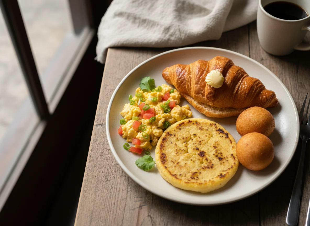Desayuno colombiano con croissant photo