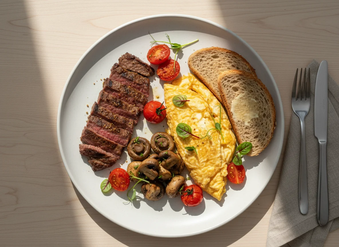 Desayuno con bistec y huevos photo