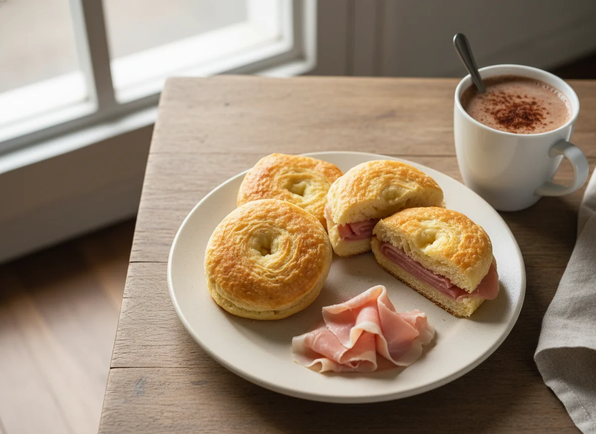 Desayuno con bizcochos y bebida caliente photo
