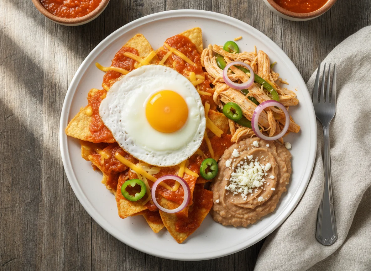 Desayuno con Chilaquiles, Pollo y Huevos photo