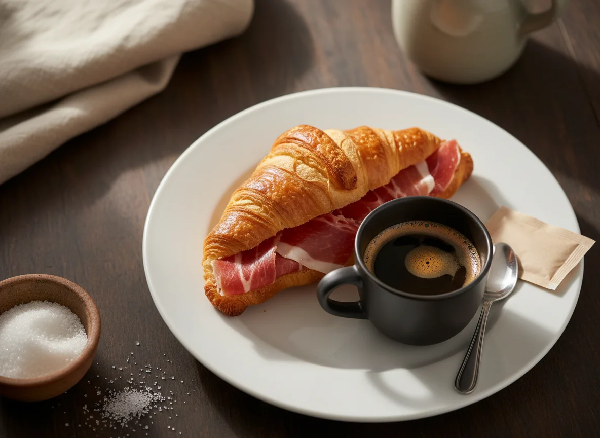 Desayuno con cruasanes y café photo