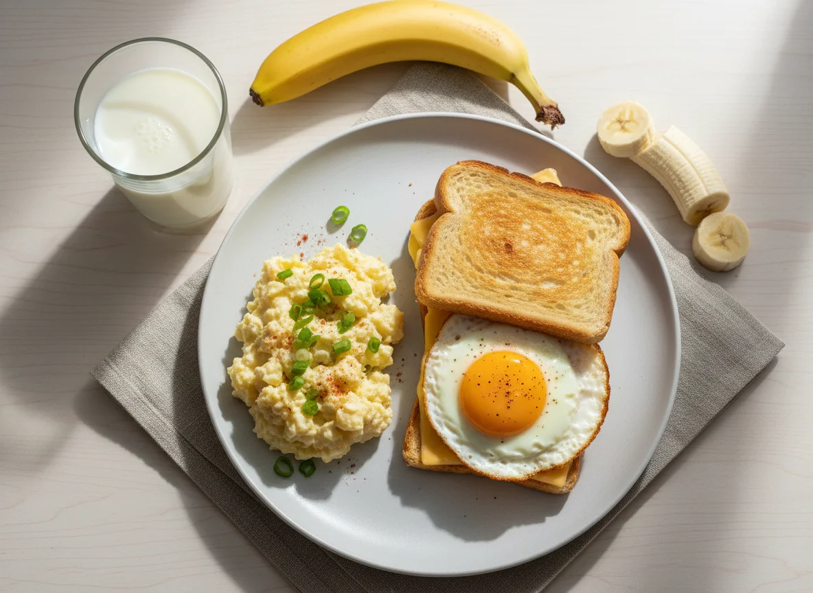 Desayuno con ensalada de papa y sándwich photo