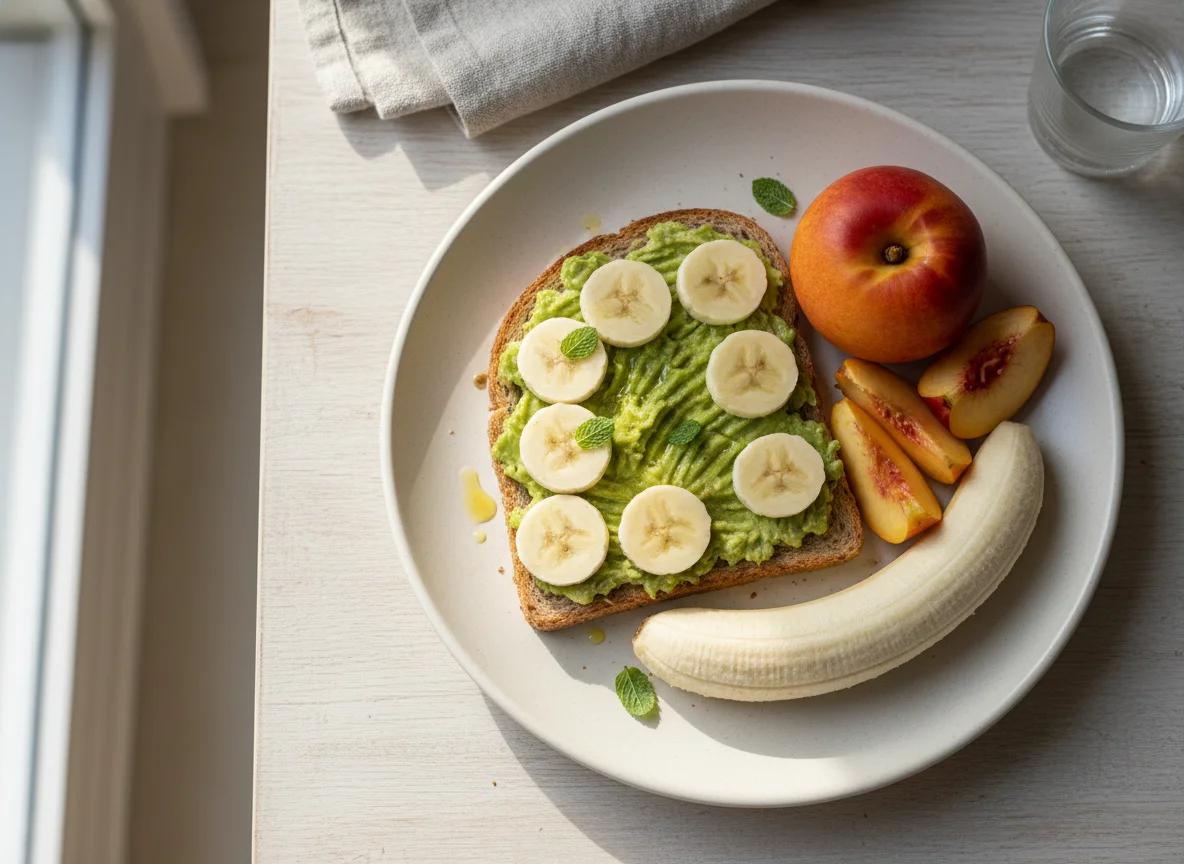 Desayuno con frutas y tostada photo