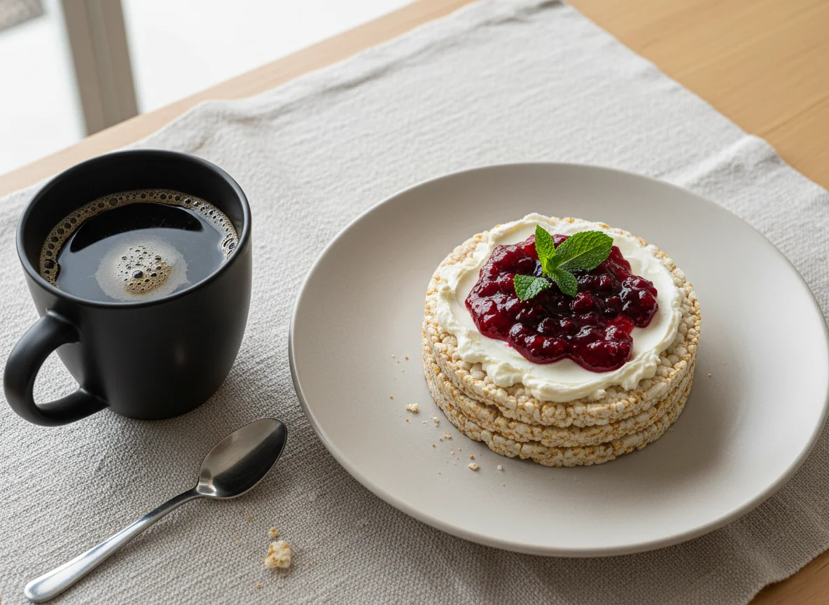 Desayuno con galleta de arroz y café photo