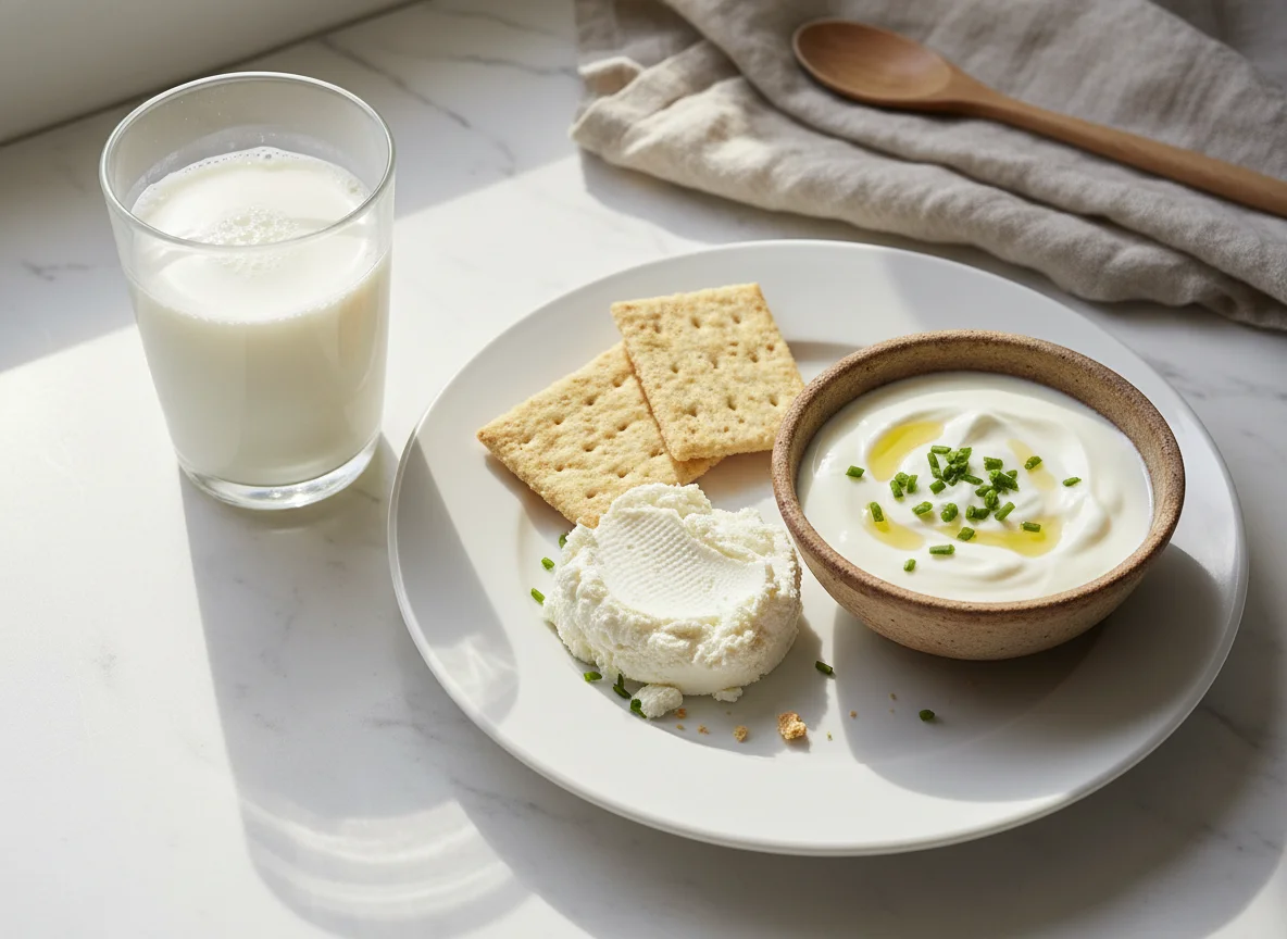 Desayuno con galleta y lácteos photo