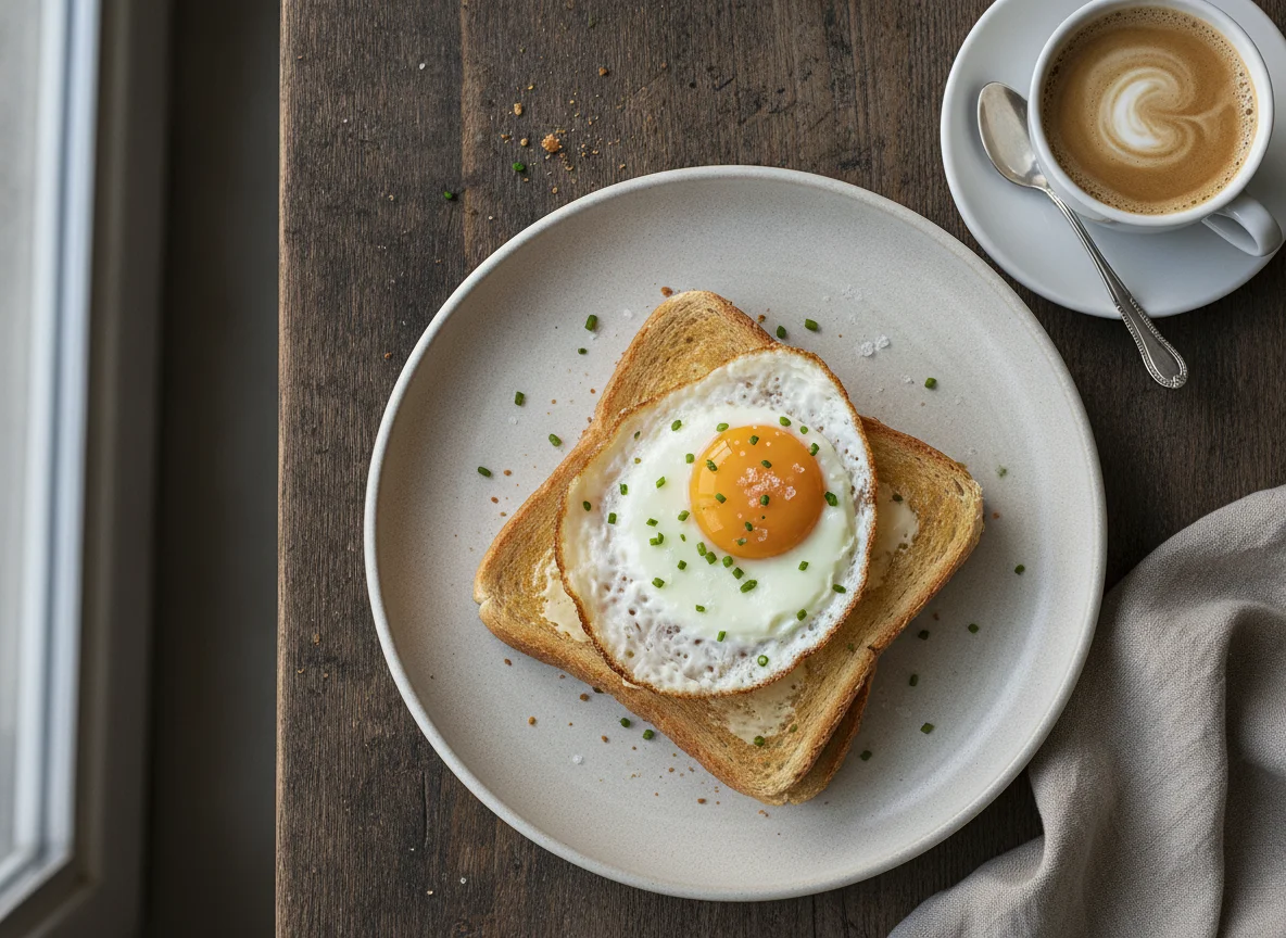Desayuno con huevo frito y tostadas photo