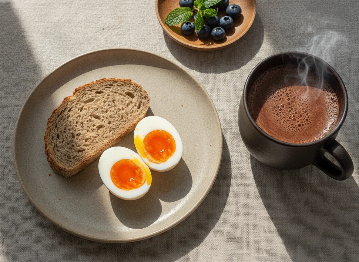 Desayuno con huevo y bebida photo