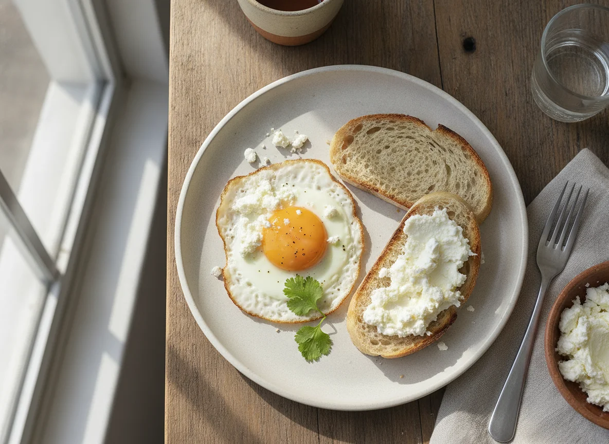 Desayuno con huevo y requesón photo