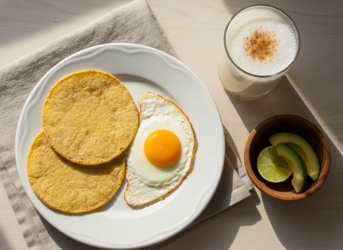 Desayuno con huevo y tortilla photo