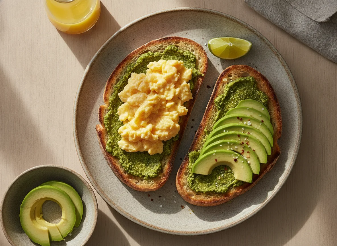 Desayuno con huevos y aguacate photo