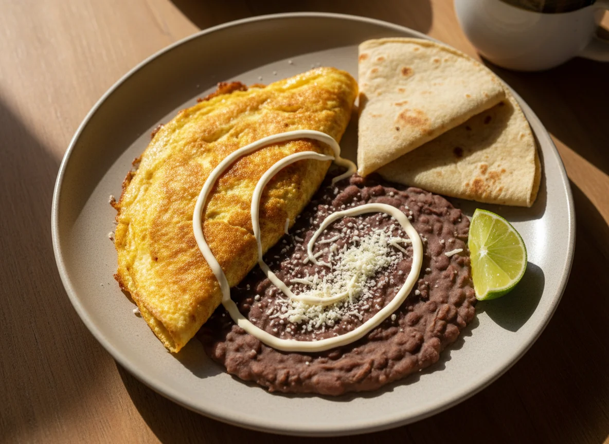 Desayuno con huevos y frijoles photo