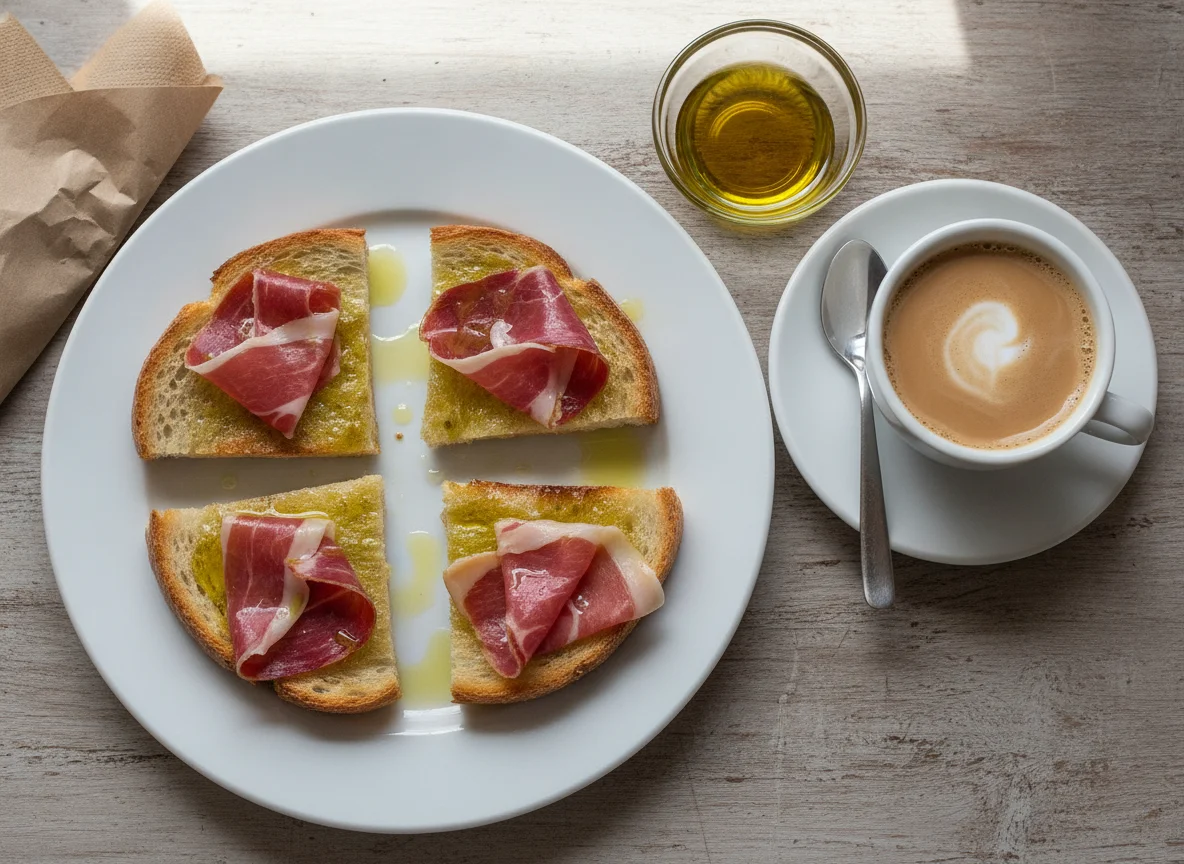 Desayuno con jamón y café photo