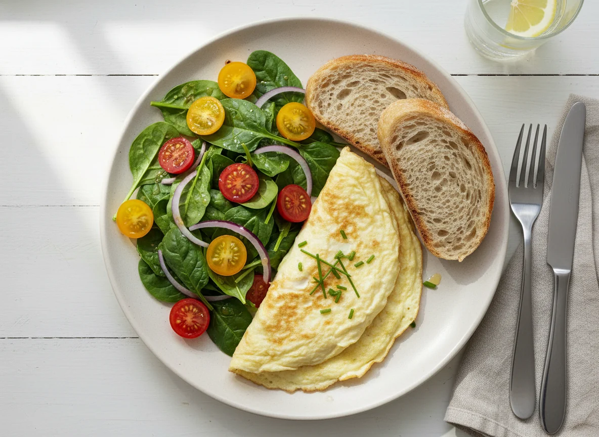 Desayuno con omelette de claras y ensalada photo