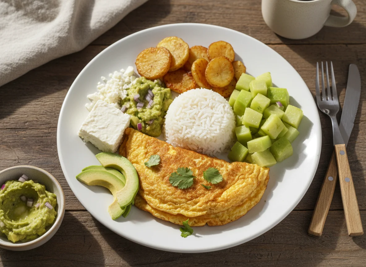 Desayuno con omelette y acompañamientos photo