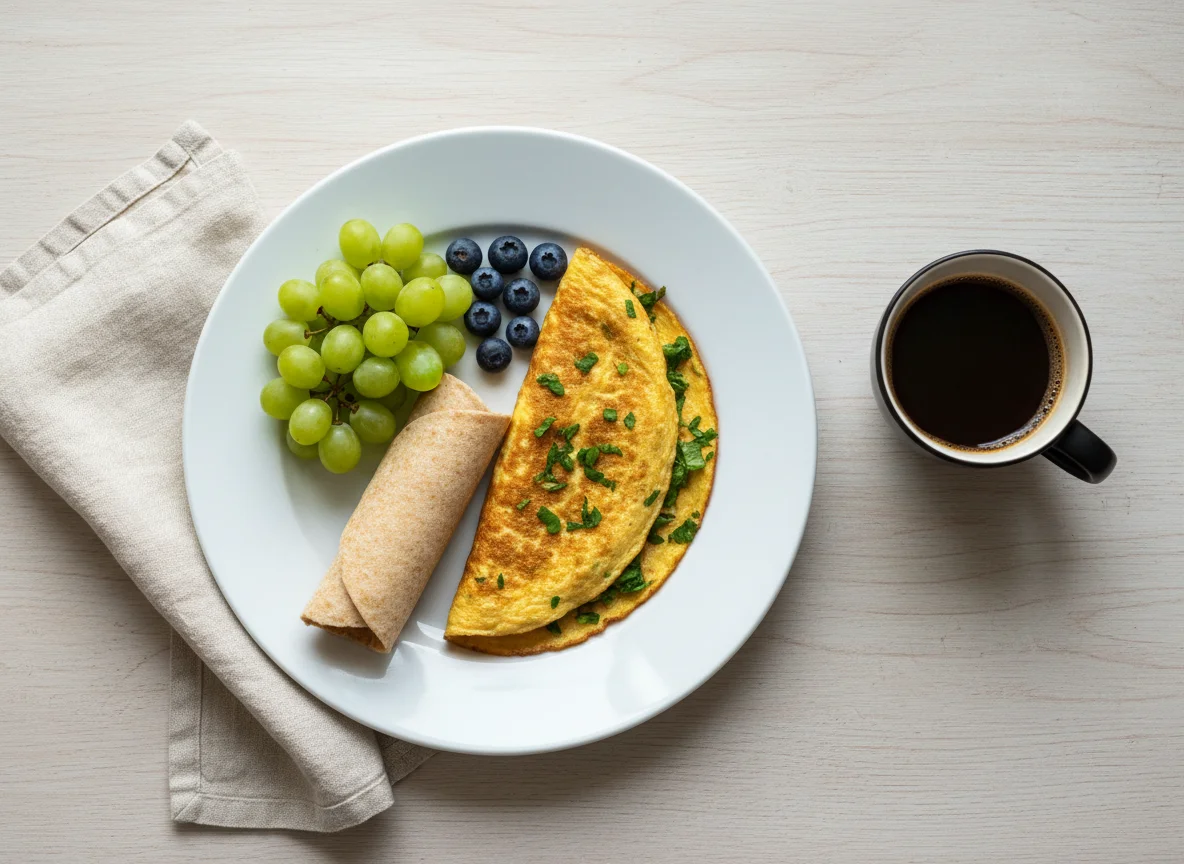 Desayuno con omelette y café photo