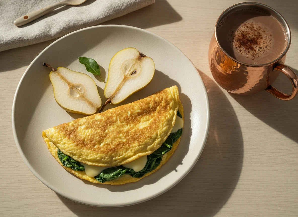 Desayuno con omelette y fruta photo
