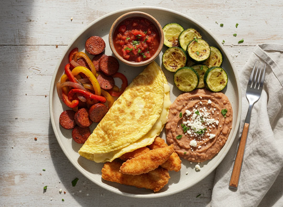 Desayuno con omelette y guarniciones photo