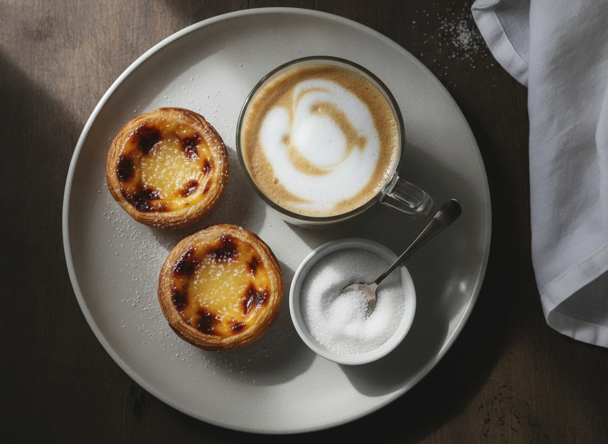 Desayuno con Pastel de Nata y Café con Leche photo