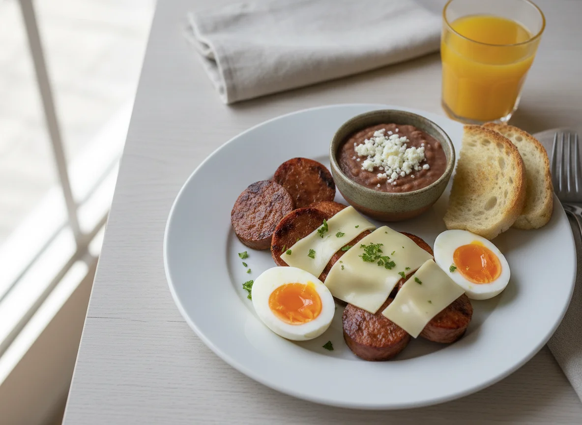 Desayuno con salchicha y huevos photo