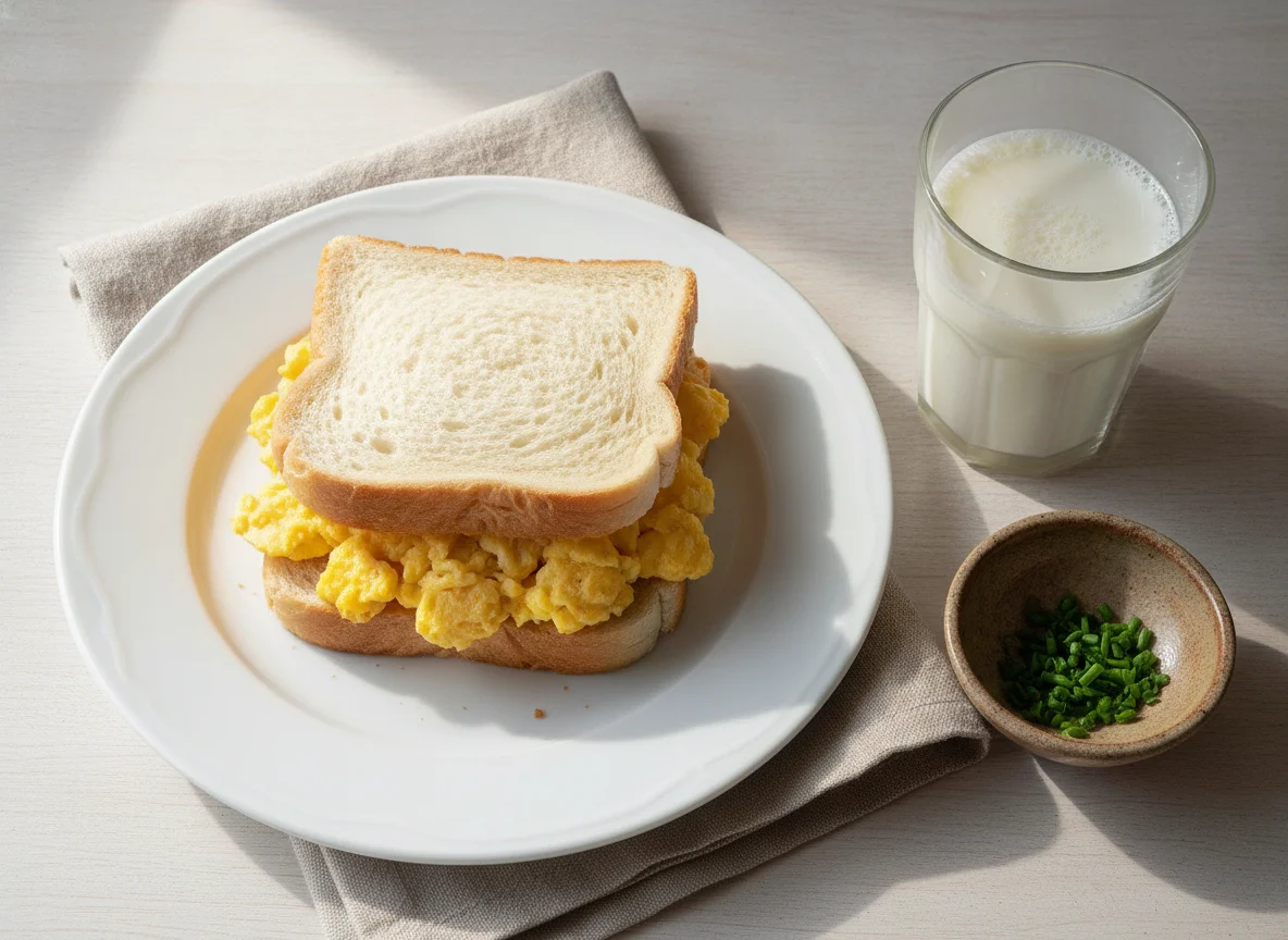 Desayuno con sándwich y bebida láctea photo