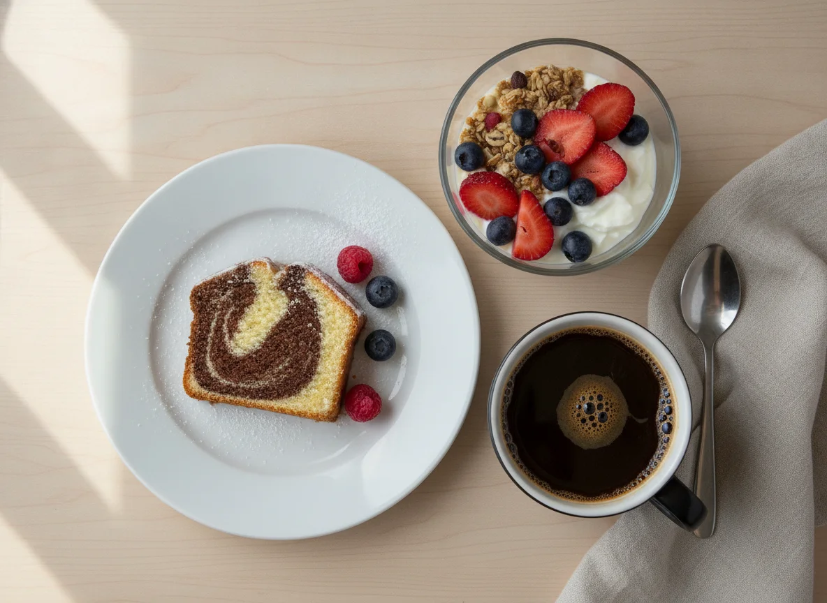 Desayuno con torta y café photo