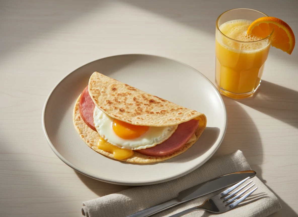 Desayuno con tortilla, huevo, jamón y queso photo