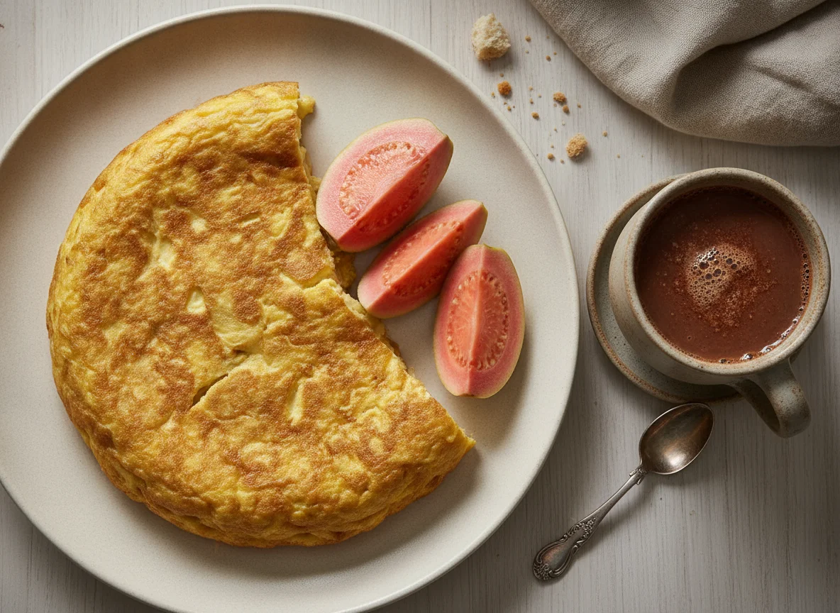 Desayuno con tortilla y guayaba photo