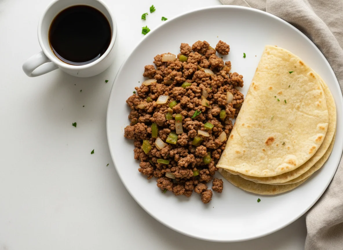 Desayuno con tortillas y picadillo photo